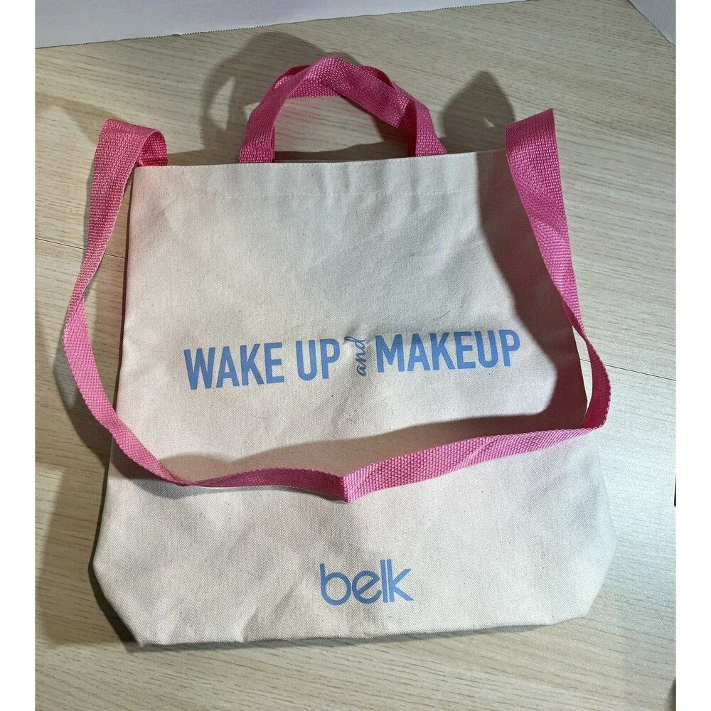 Belk Canvas Shopping Bag “WAKE UP & MAKEUP” 13”x14” w/shoulder strap reuseable